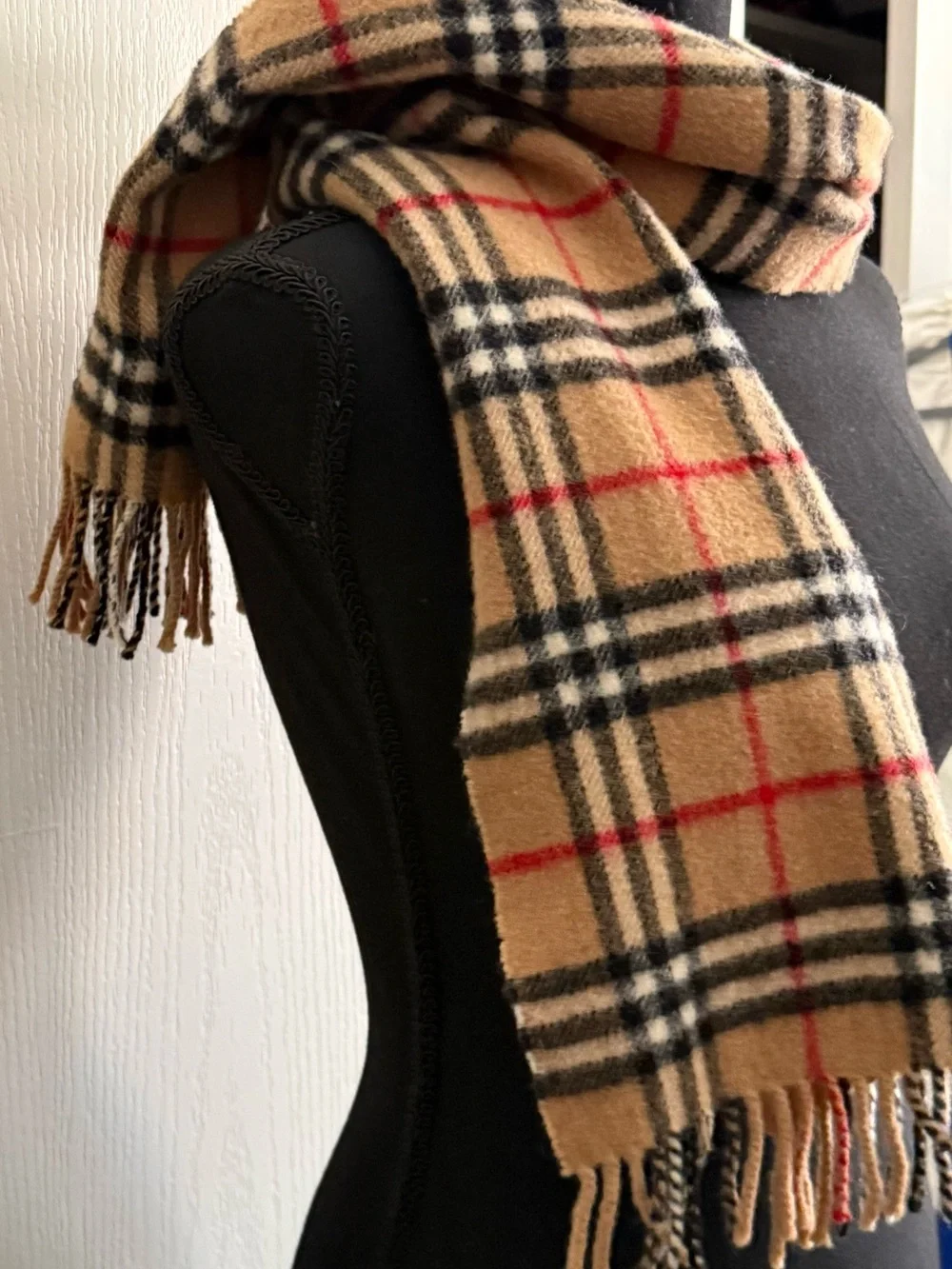 Burberry Camel Plaid Fringe Scarf Coat Burberrys Vintage